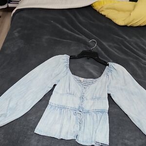 American Eagle Outfitters Sky Blue Peasant Blouse